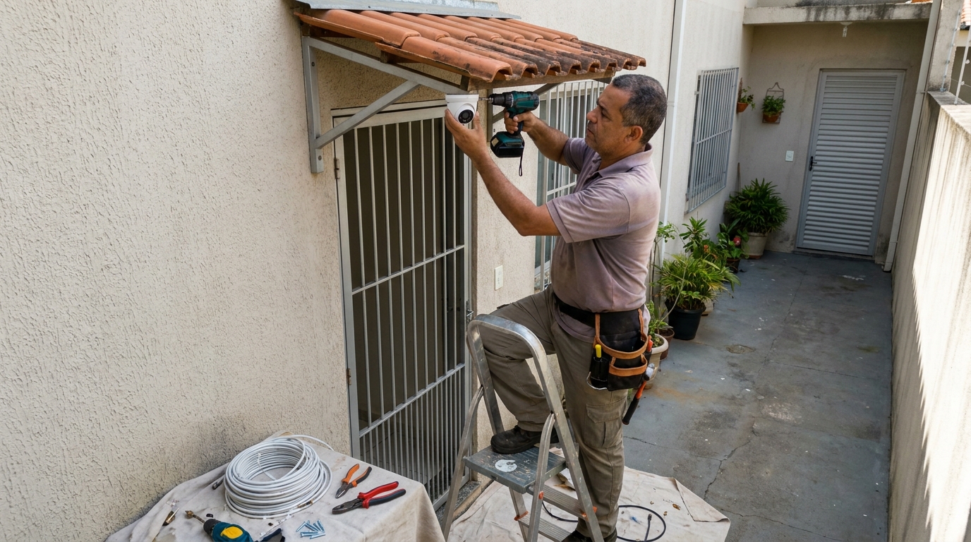 Eletricista instalando cameras de seguranca em João Pessoa‑PB